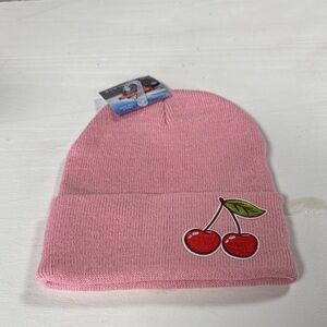 Cherry Embroidered Pink Beanie